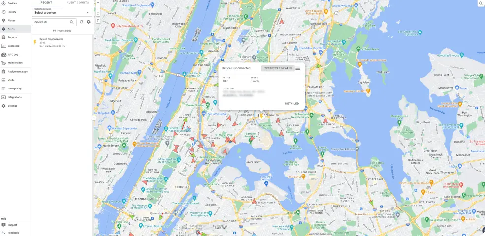 One step GPS UI Showcasing Alerts
